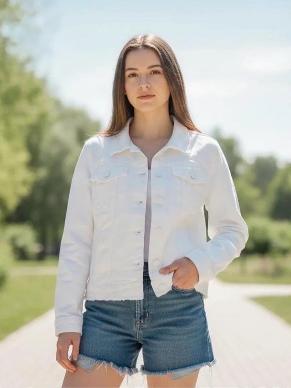 Simply Vera Vera Wang Women’s White Denim Jacket. Size Large - Picture 1 of 8